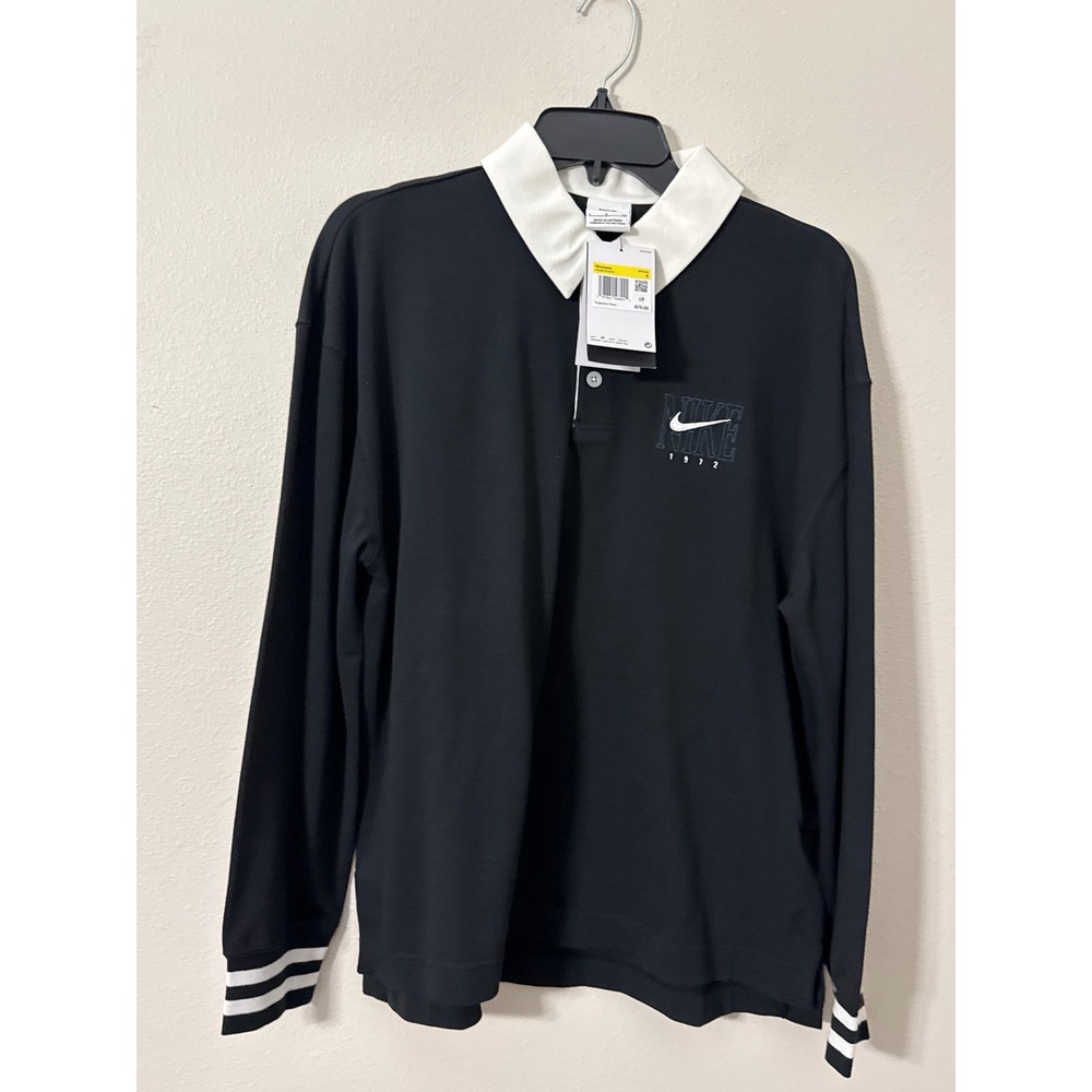 Nike Womens Long Sleeve Rugby Polo Shirt Black White HV4673-010 Small NWT